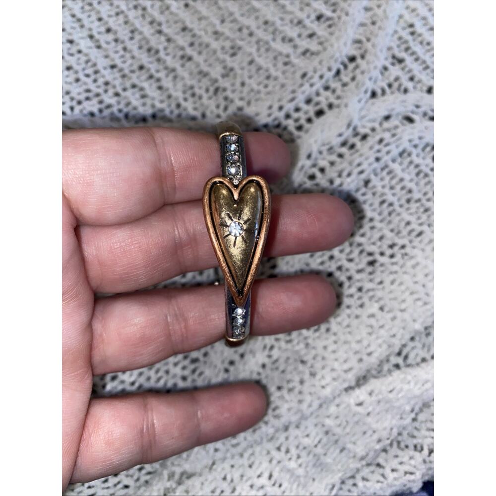 Vintage Stretch Mixed Metal Bracelet with Heart and Rhinestone Faith Trust Love